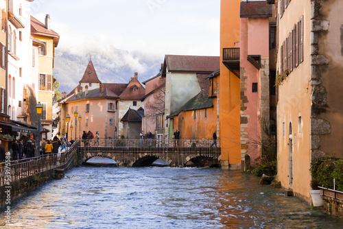 Annecy. FRANCE. View of the river Thiou flowing through the city of Annecy © caftor