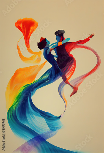 Print op canvas Abstract ballroom dancers. coloured ribbons.