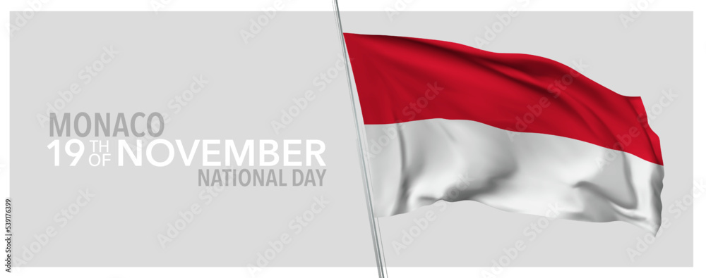 Monaco happy national day greeting card, banner with template text vector illustration