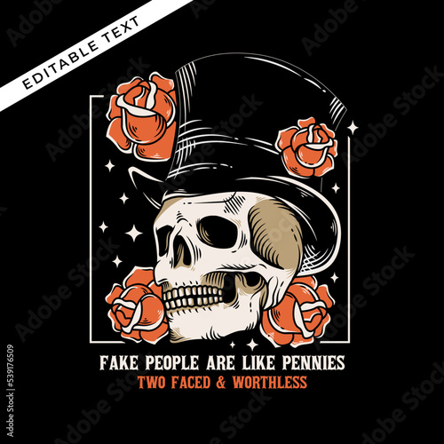 the skull head with some roses vector illustration