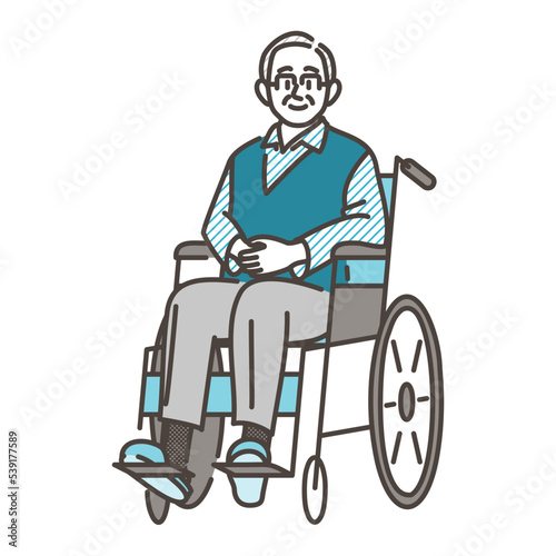 Smiling senior man in wheelchair for nursing care [welfare vector illustration]