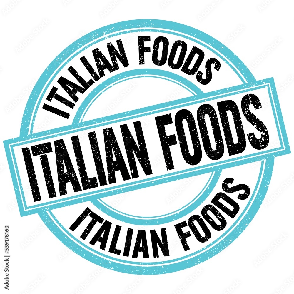 Obraz premium ITALIAN FOODS text on blue-black round stamp sign