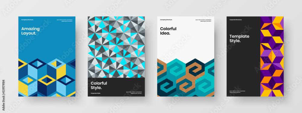 Isolated company identity A4 vector design concept bundle. Premium geometric pattern book cover illustration set.