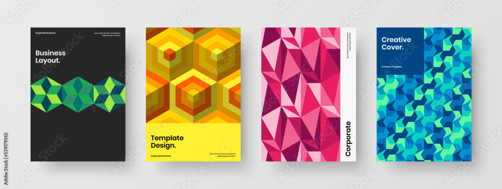 Fototapeta premium Amazing poster design vector layout composition. Original mosaic shapes cover template bundle.