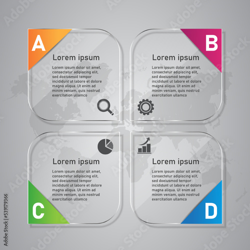 4 steps business infographic 3 d ,Glass design, can be used for workflow layout, diagram, annual report, web design.Creative banner, label vector, Banner design.
