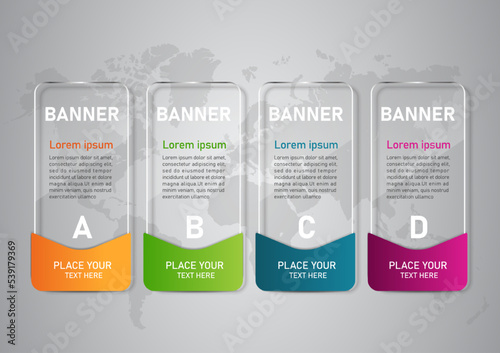 4 steps business infographic 3 d ,Glass design, can be used for workflow layout, diagram, annual report, web design.Creative banner, label vector, Banner design.
