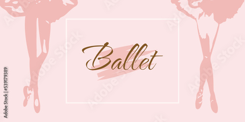 Silhouettes ballerinas in pink ballet tutus and pointe on pink background. Dancers in beautiful poses. Ballet. Concept banner design template.