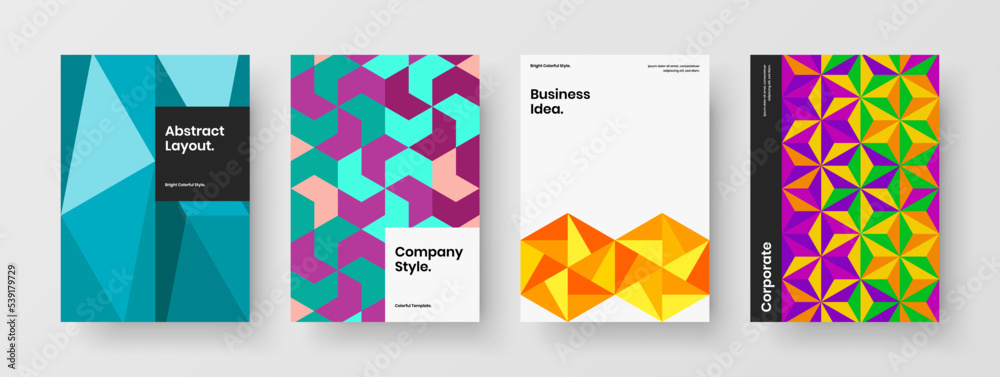 Premium geometric tiles corporate brochure template set. Amazing catalog cover A4 design vector illustration collection.