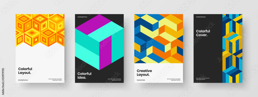 Creative annual report A4 design vector illustration collection. Amazing geometric pattern brochure concept composition.