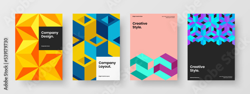 Fresh leaflet design vector template bundle. Abstract geometric tiles catalog cover concept composition.