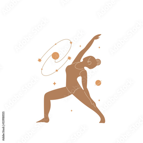 Slim sportive young woman doing yoga, and fitness exercises. Healthy lifestyle. Isolated on white background minimal.