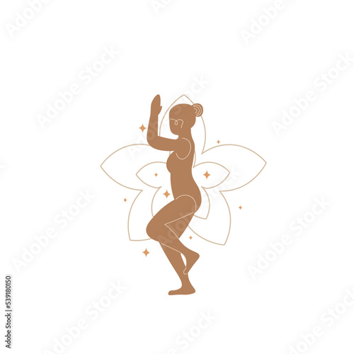 Slim sportive young woman doing yoga, and fitness exercises. Healthy lifestyle. Isolated on white background minimal.