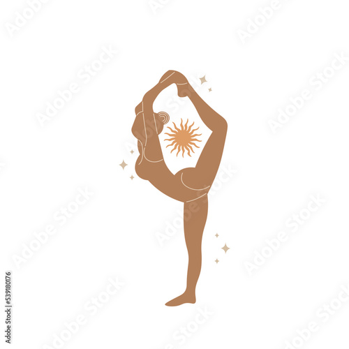 Slim sportive young woman doing yoga, and fitness exercises. Healthy lifestyle. Isolated on white background minimal.