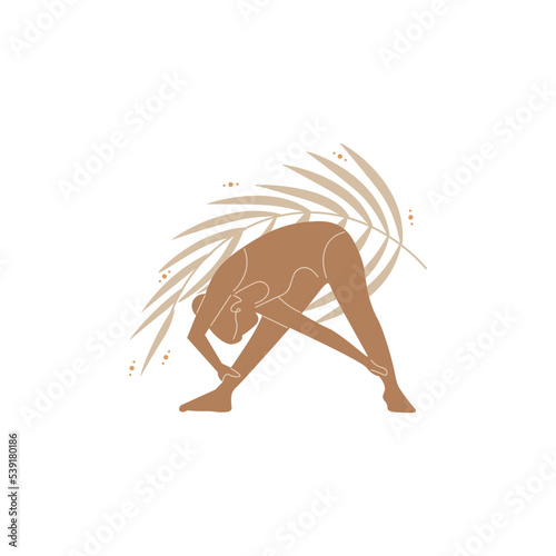 Slim sportive young woman doing yoga, and fitness exercises. Healthy lifestyle. Isolated on white background minimal.