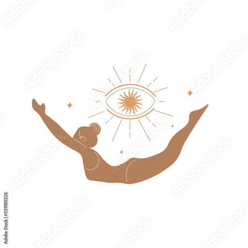 Slim sportive young woman doing yoga, and fitness exercises. Healthy lifestyle. Isolated on white background minimal.