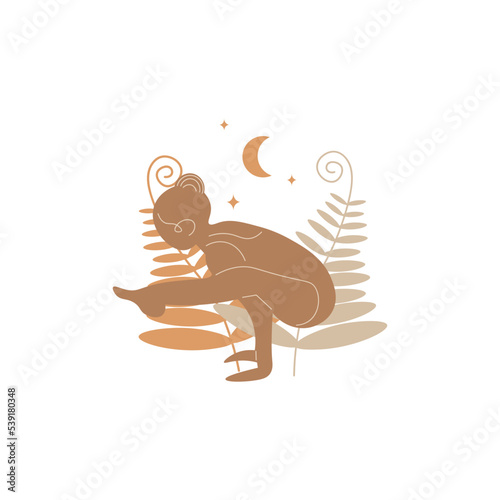 Slim sportive young woman doing yoga, and fitness exercises. Healthy lifestyle. Isolated on white background minimal.