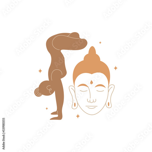 Slim sportive young woman doing yoga, and fitness exercises. Healthy lifestyle. Isolated on white background minimal.