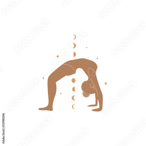 Slim sportive young woman doing yoga, and fitness exercises. Healthy lifestyle. Isolated on white background minimal.