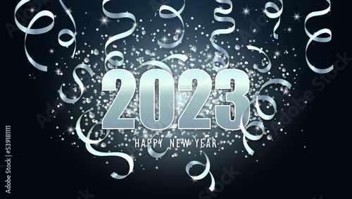 Happy new year 2023. Silver serpentine. Vector illustration. Christmas background. 
