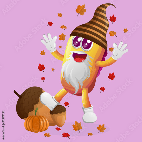 Cute yellow monster celebrate autumn