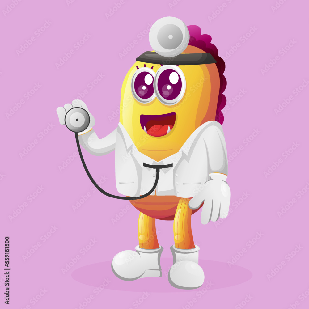 Obraz premium Cute yellow monster doctor holding stethoscope