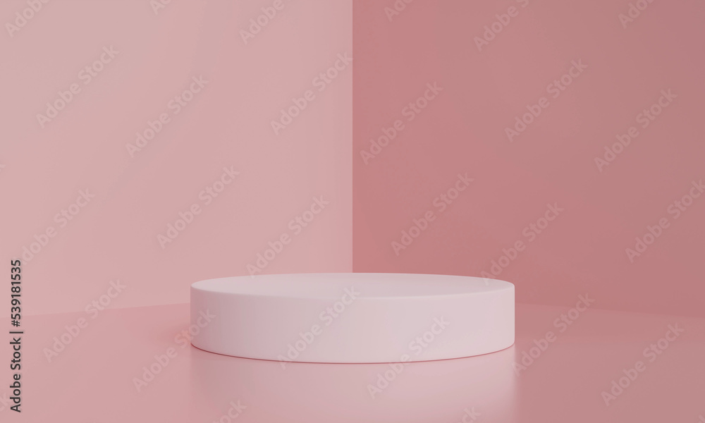 3D rendering of pink pedestal podium,minimal podium blank space for beauty cosmetic product