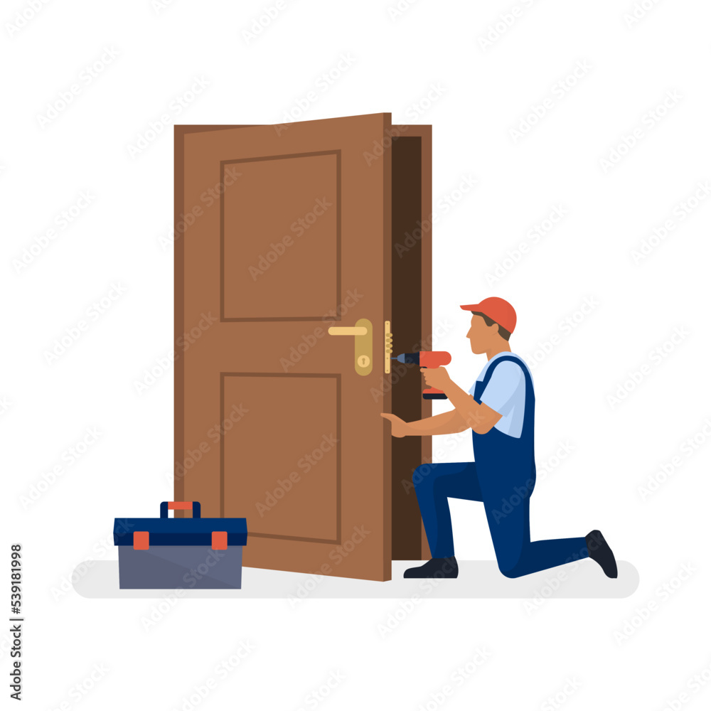 Professional locksmith service: locksmith repairing a door Professional locksmith service: locksmith repairing a door