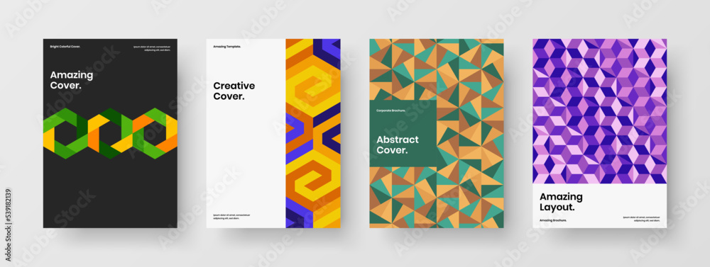 Minimalistic presentation A4 design vector template set. Premium geometric shapes corporate cover illustration collection.