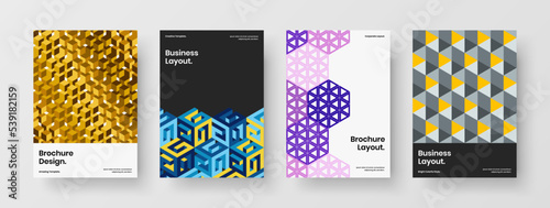 Fresh mosaic tiles placard illustration set. Premium pamphlet A4 vector design layout collection.