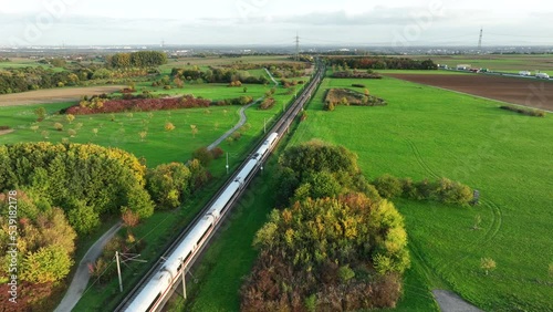 ICE Highspeed train railroad track - aerial view from above