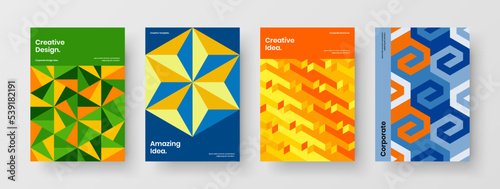 Original handbill vector design template bundle. Trendy mosaic shapes presentation concept composition.