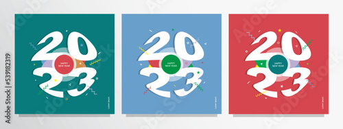 2023 Creative Colorful Set Happy New Year, Poster, Greeting Card, Flyer, Banner, Corporate Design