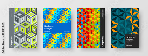 Simple book cover design vector layout bundle. Isolated mosaic pattern presentation template collection.