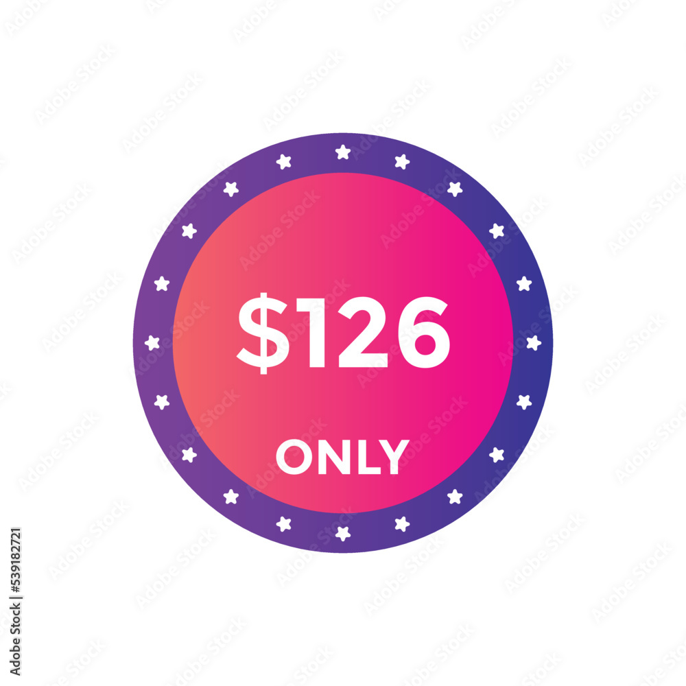 Fototapeta premium 125 dollar price tag. Price $125 USD dollar only Sticker sale promotion Design. shop now button for Business or shopping promotion 
