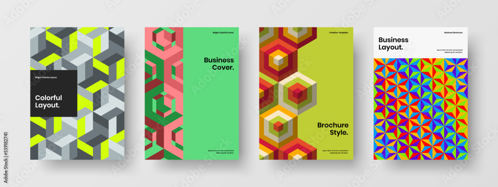 Multicolored mosaic shapes brochure illustration composition. Fresh catalog cover A4 vector design concept collection.
