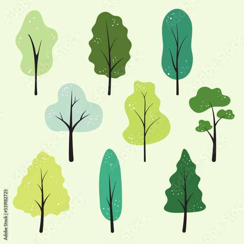 Vector illustration of a tree in a simple shape. Tree icon set. Isolate the background.

