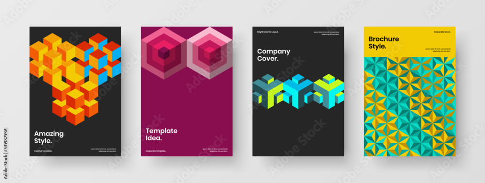 Isolated mosaic tiles postcard concept collection. Simple company identity A4 vector design template composition.