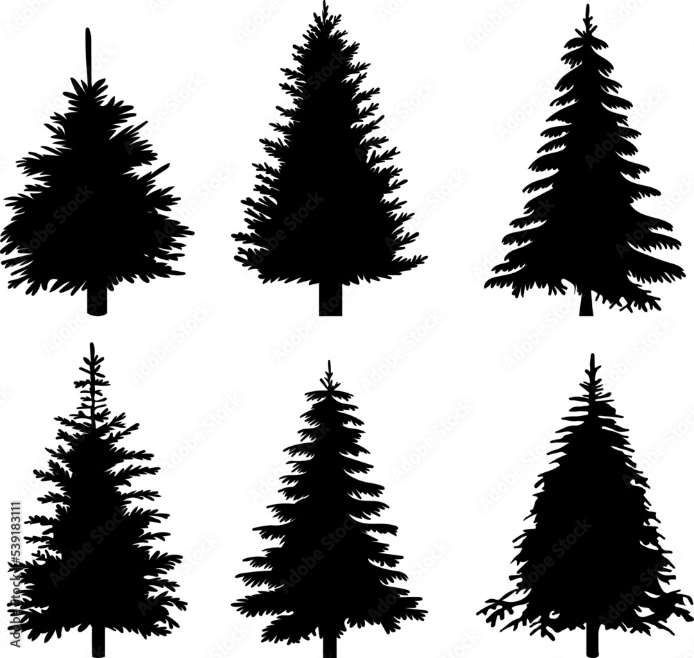 christmas trees set silhouette design isolated vector