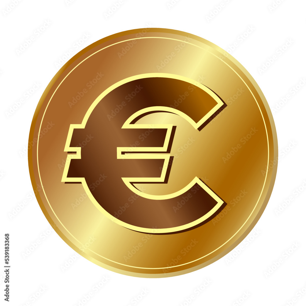 Gold euro symbol Golden coin icon Money design Currency sign in gold Vector illustration Isolated on white background Gold euro symbol Golden coin icon Money design Currency sign in gold Vector illustration Isolated on white background