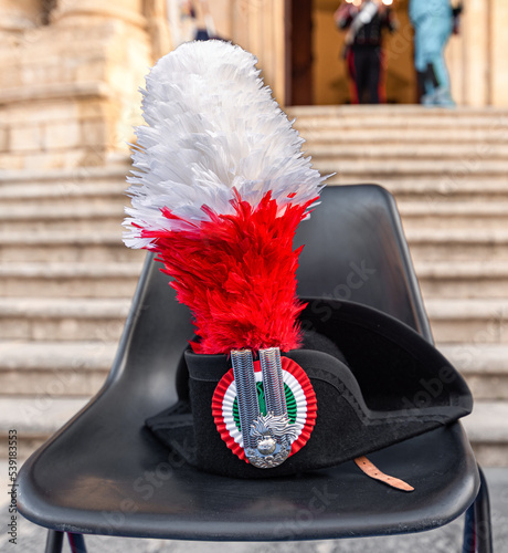Historical Carabinieri big hat with plume and ornaments