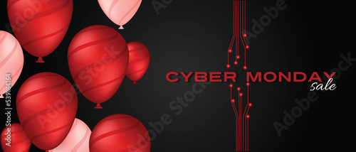 Cyber Monday sale, fireworks and balloons. Sale concept. Vector illustration.