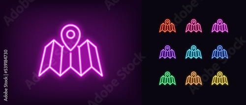 Canvas Print Outline neon map icon