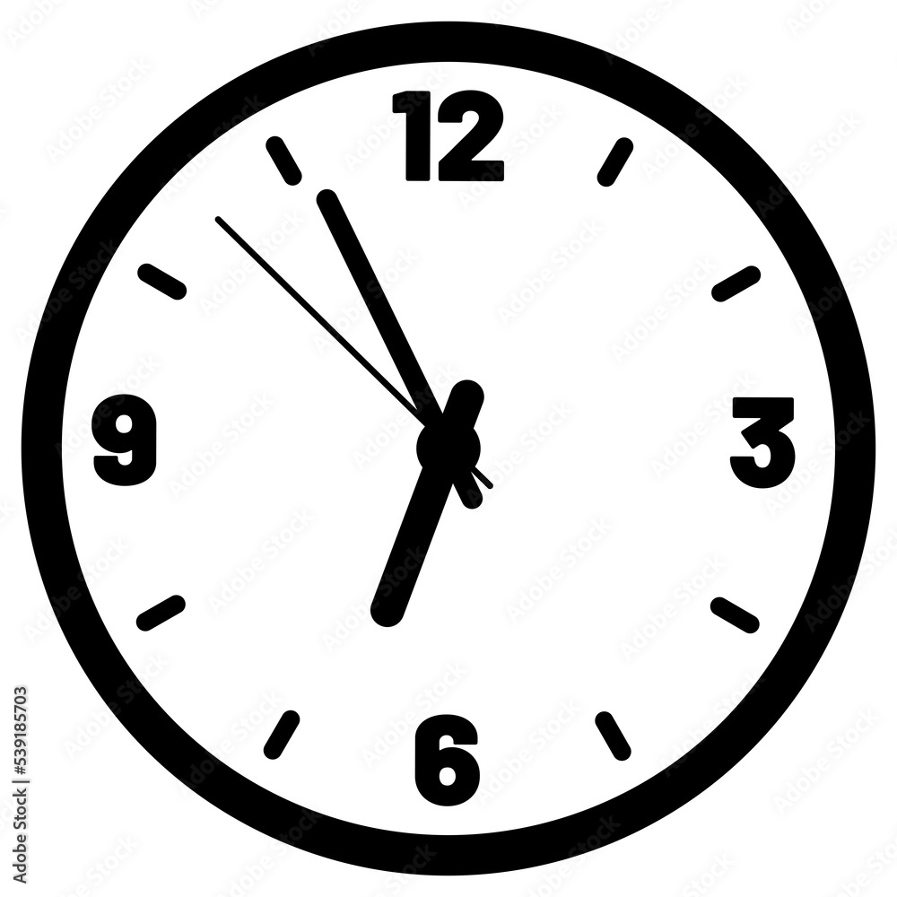 Wall or table clock illustration. Round classic design. Time in hours and minutes Wall or table clock illustration. Round classic design. Time in hours and minutes