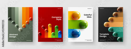 Premium poster A4 vector design concept set. Abstract 3D spheres corporate cover layout bundle.