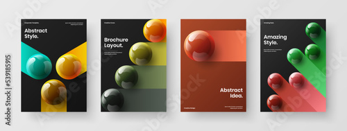 Bright magazine cover A4 vector design illustration set. Minimalistic 3D balls company brochure layout collection. © kitka