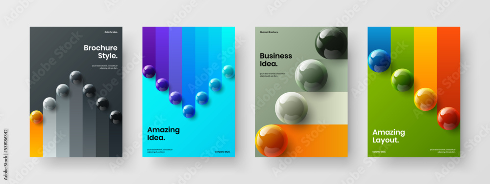 Isolated 3D spheres flyer concept collection. Premium brochure A4 design vector illustration composition.