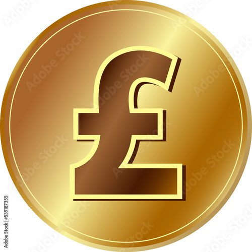 Gold pound sterling symbol Golden coin icon Money design Currency sign in gold