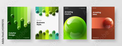 Minimalistic annual report design vector concept collection. Modern realistic spheres corporate identity illustration set. © kitka