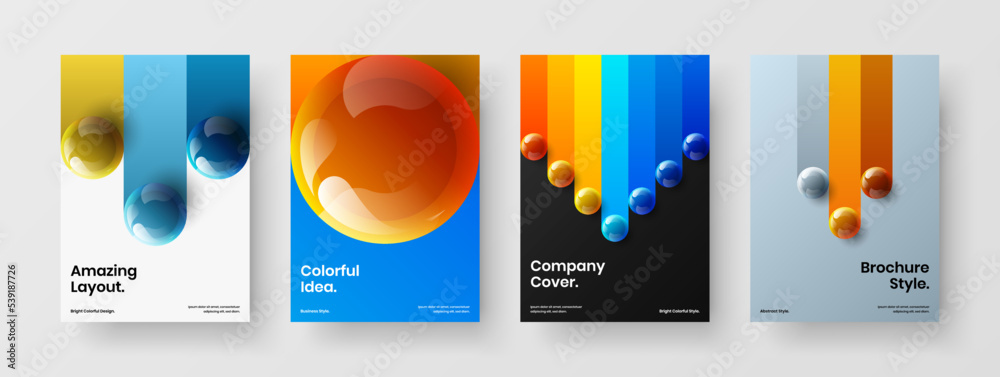 Colorful banner A4 design vector illustration collection. Geometric realistic balls corporate identity concept set.