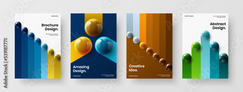 Modern 3D spheres presentation concept bundle. Premium front page vector design template set.